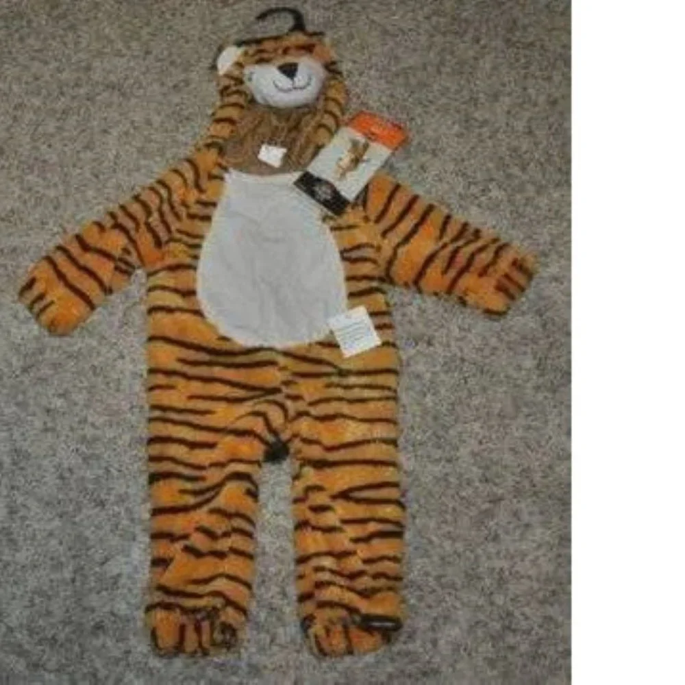 Tiger Halloween Costume 6/12 Months 1 Pc Brown Plush Hooded Jumpsuit Infant Baby
